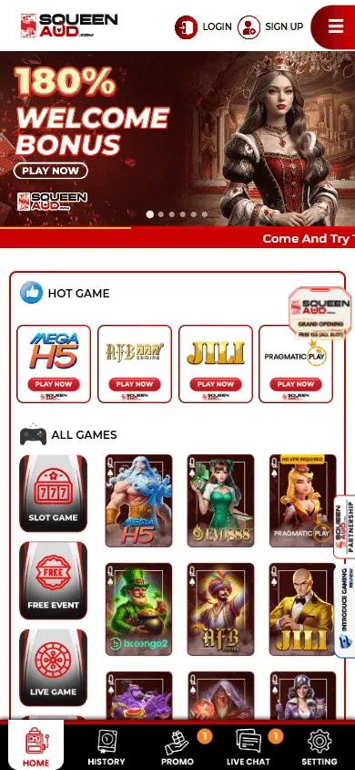 Squeenaud Casino mobile home with browser casino and betting access